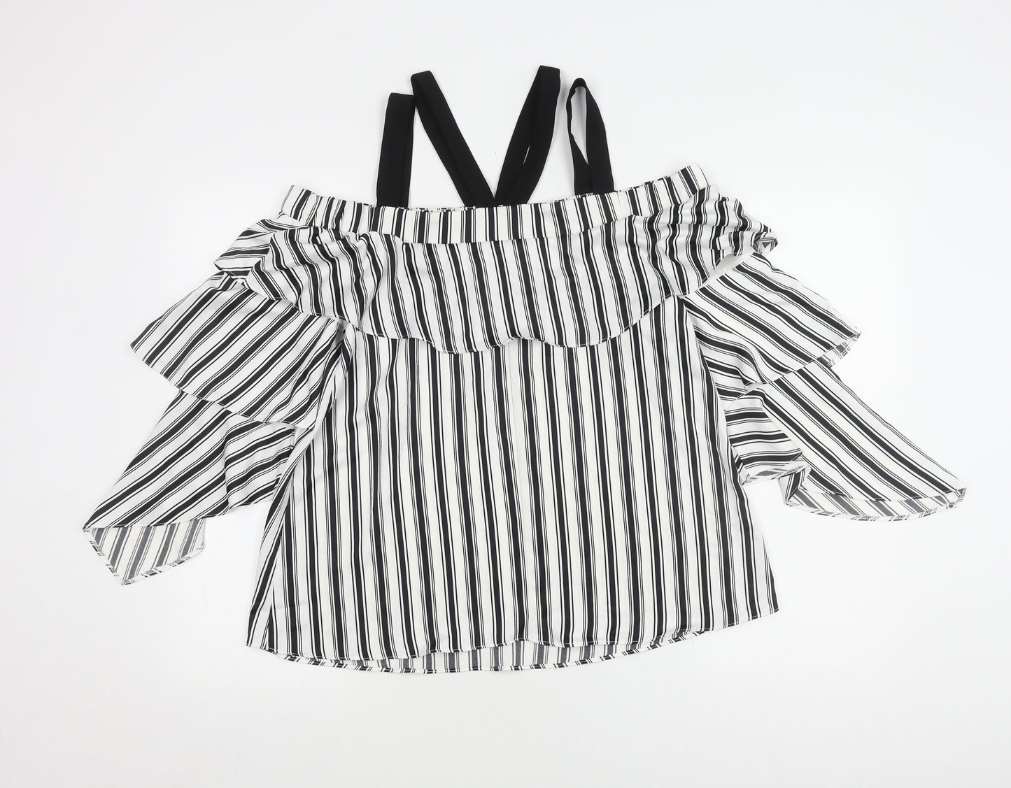 River Island Women's Striped Ruffle Top Multicoloured Size 10