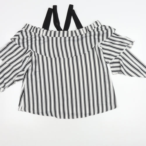 River Island Women's Striped Ruffle Top Multicoloured Size 10