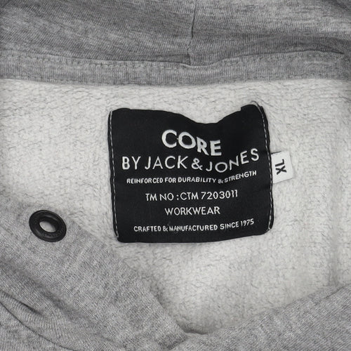Jack & Jones Men's Grey Hoodie, 1X, Logo Accent