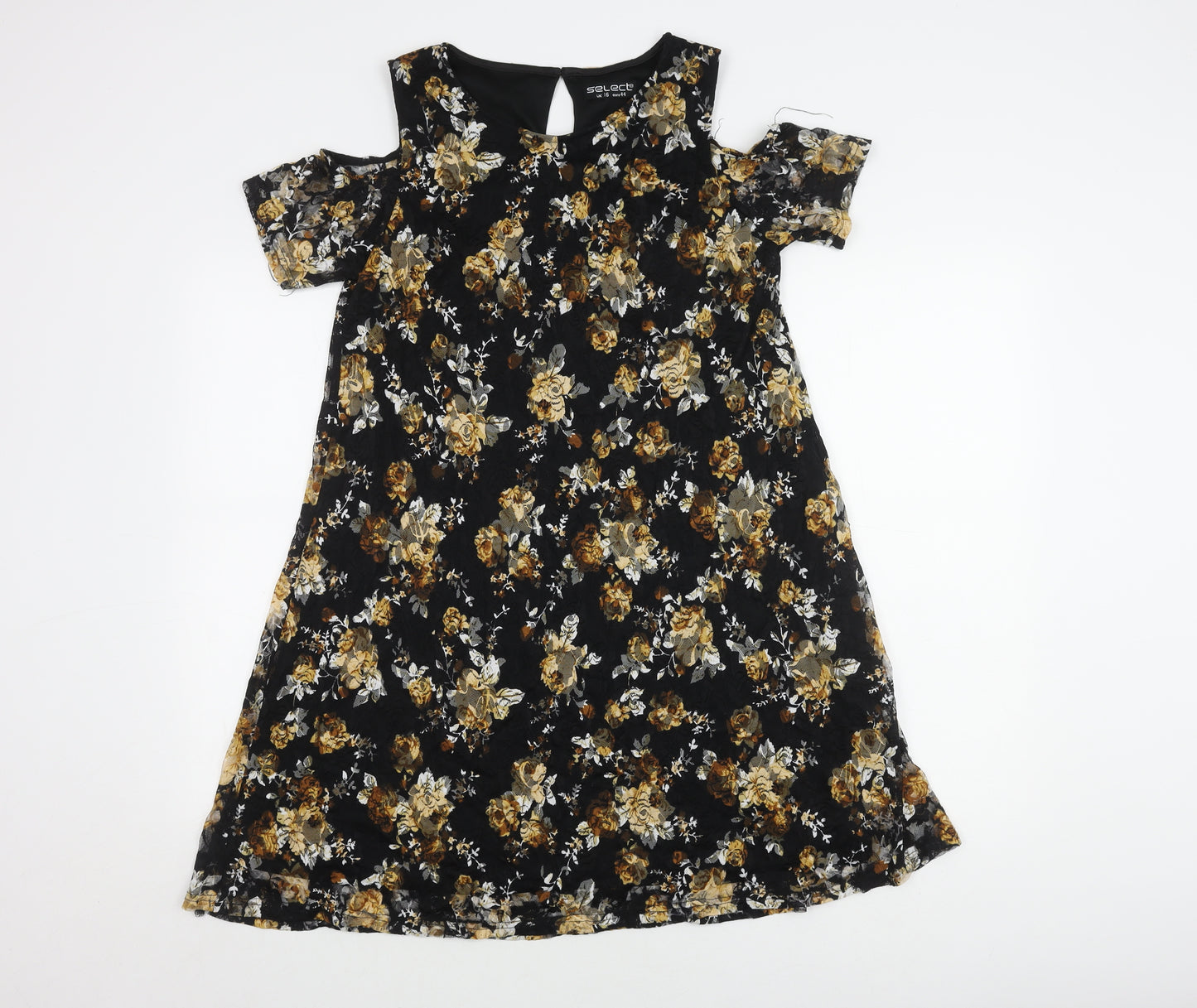 Select Women's Black Floral Cold Shoulder Dress Size 16