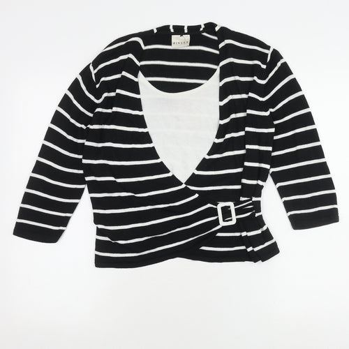Minuet Women's Black Striped Wrap Top Size 16