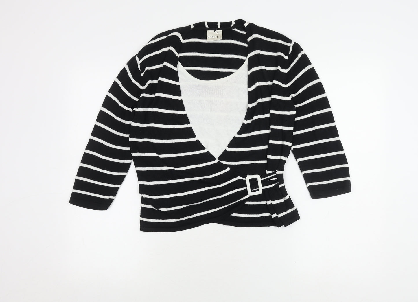 Minuet Women's Black Striped Wrap Top Size 16