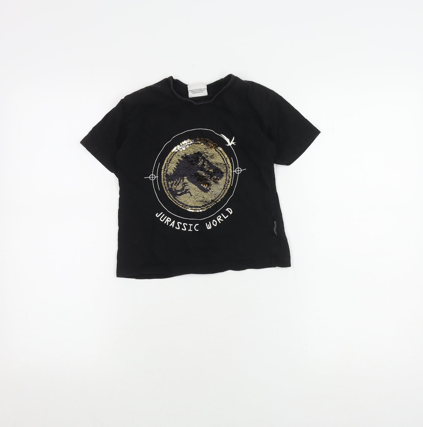 Primark Boys Black Jurassic World T-Shirt 6-7Y with Sequin Accents