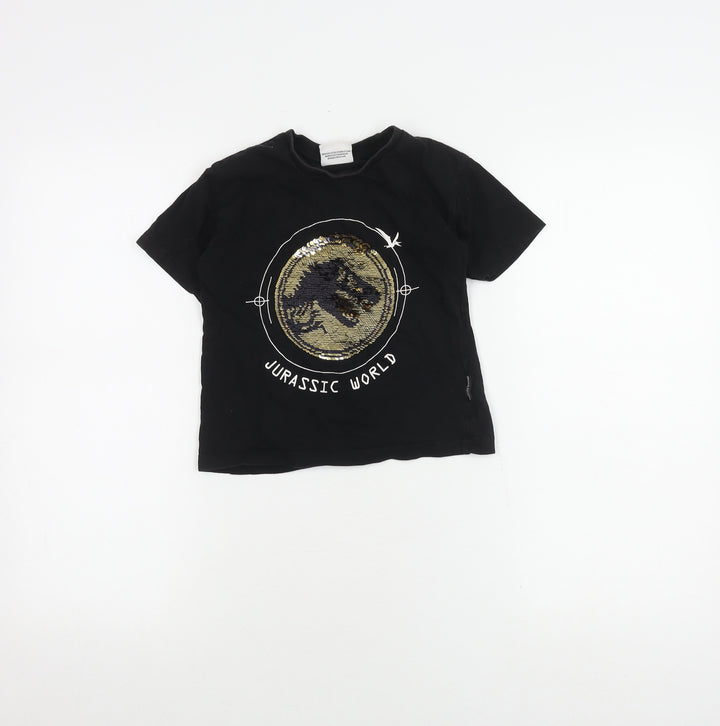 Primark Boys Black Jurassic World T-Shirt 6-7Y with Sequin Accents