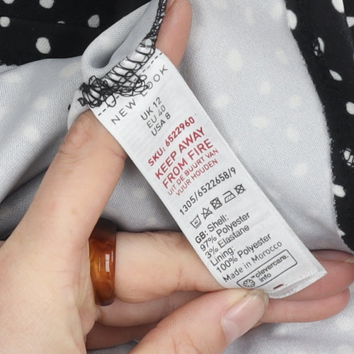 New Look Women's Black Polka Dot Top, Size 12