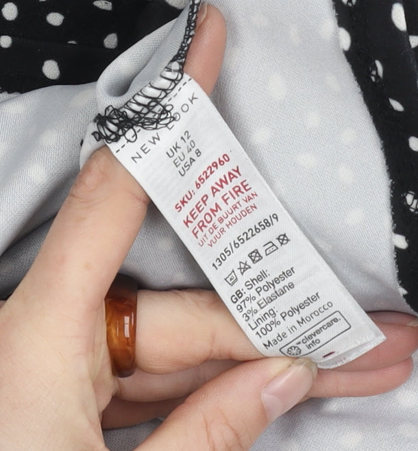 New Look Women's Black Polka Dot Top, Size 12