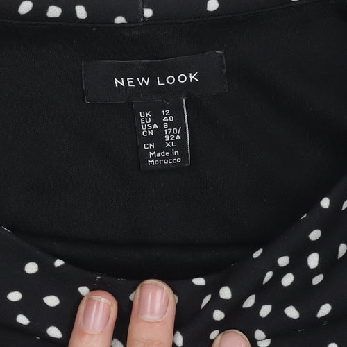 New Look Women's Black Polka Dot Top, Size 12