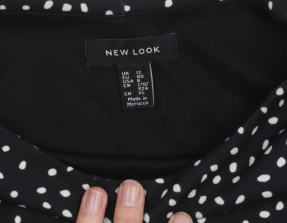 New Look Women's Black Polka Dot Top, Size 12