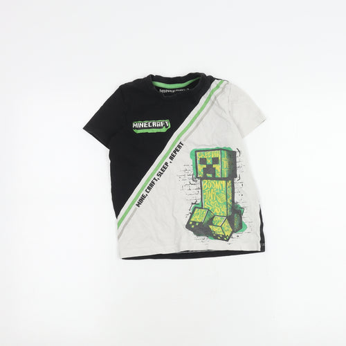 Nutmeg Boys Minecraft T-Shirt, Black/White, 6-7 Years, Graphic Cotton