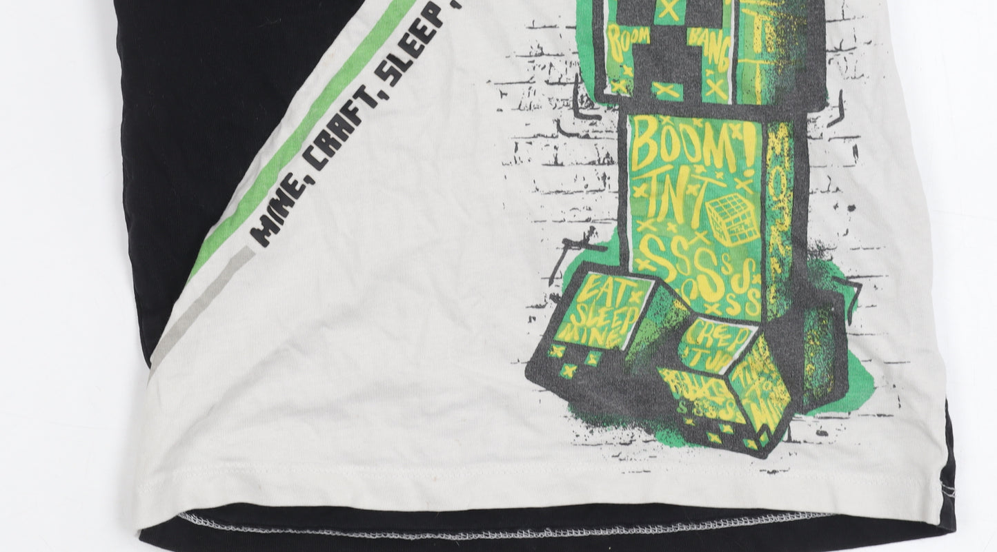 Nutmeg Boys Minecraft T-Shirt, Black/White, 6-7 Years, Graphic Cotton