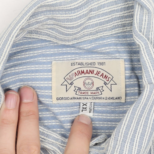 Armani Jeans Men's Blue Striped Long Sleeve Shirt XXL