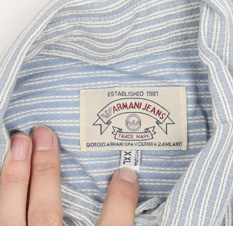 Armani Jeans Men's Blue Striped Long Sleeve Shirt XXL