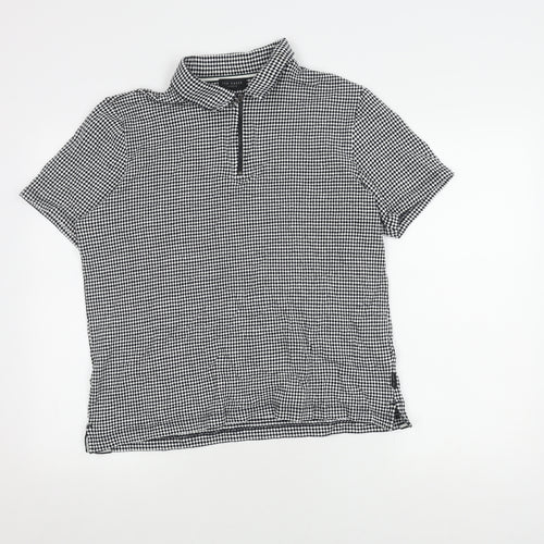 Ted Baker Men Black Check Polo M Short Sleeve Zip