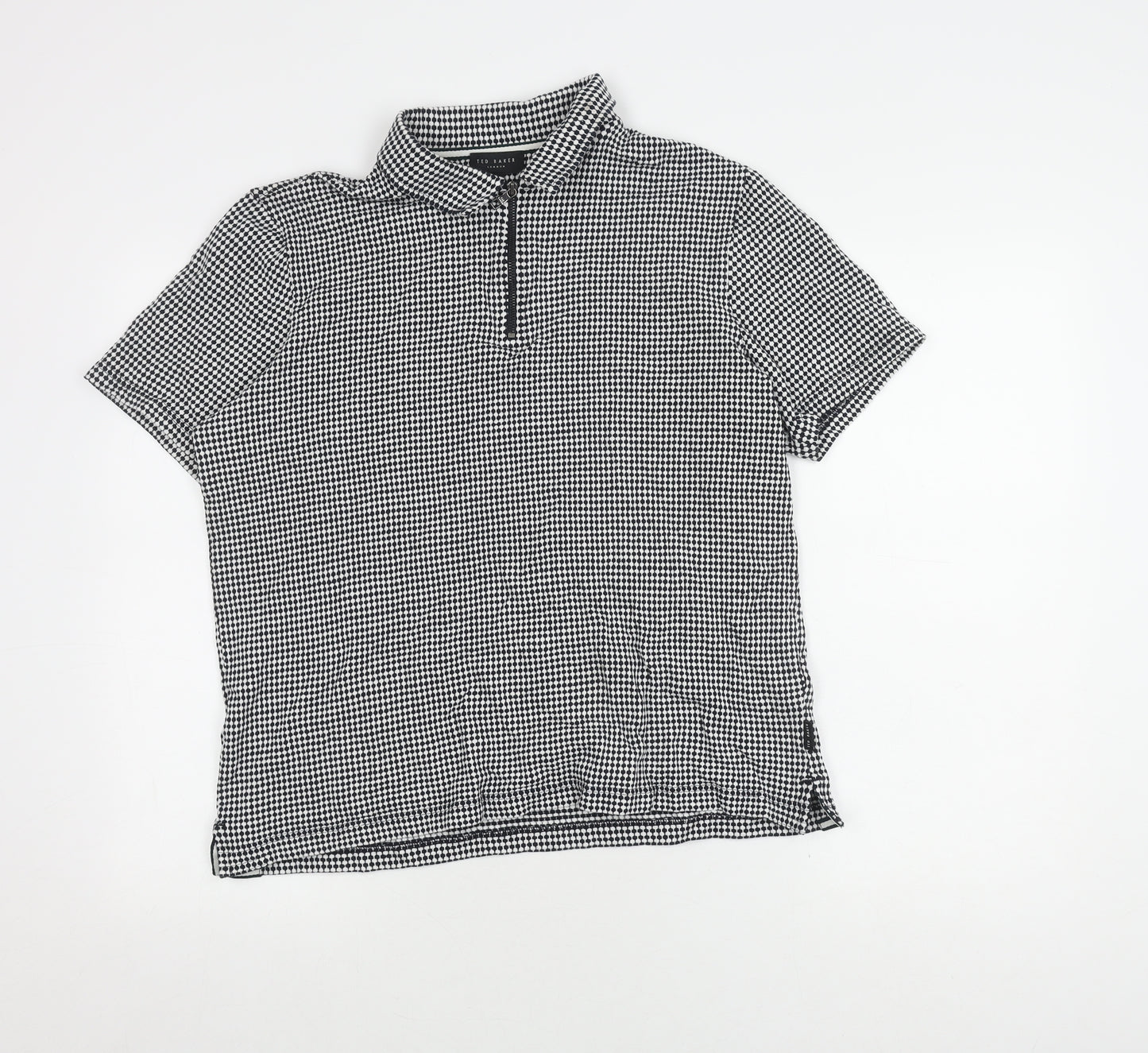 Ted Baker Men Black Check Polo M Short Sleeve Zip