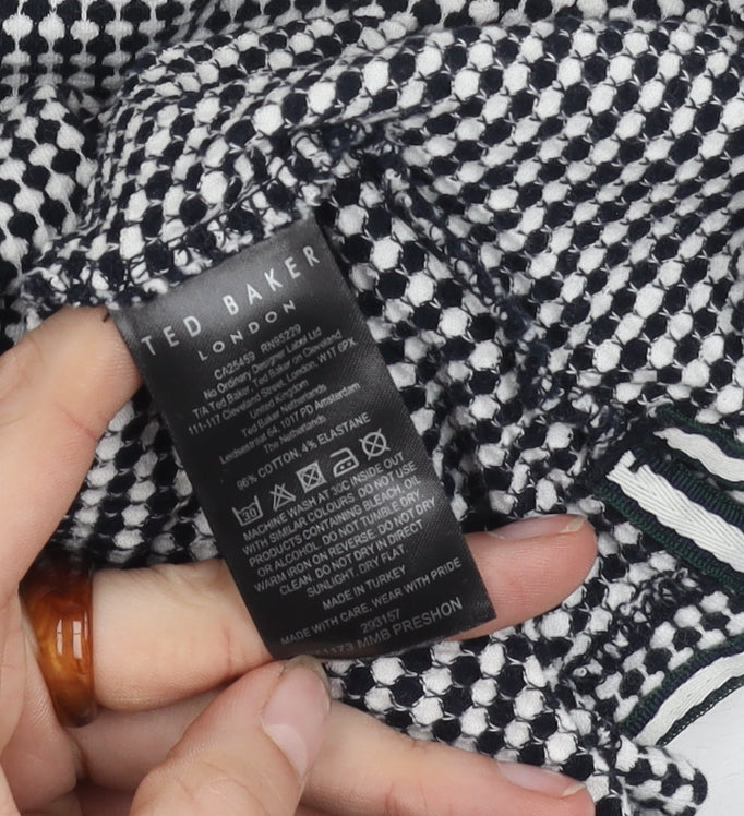 Ted Baker Men Black Check Polo M Short Sleeve Zip