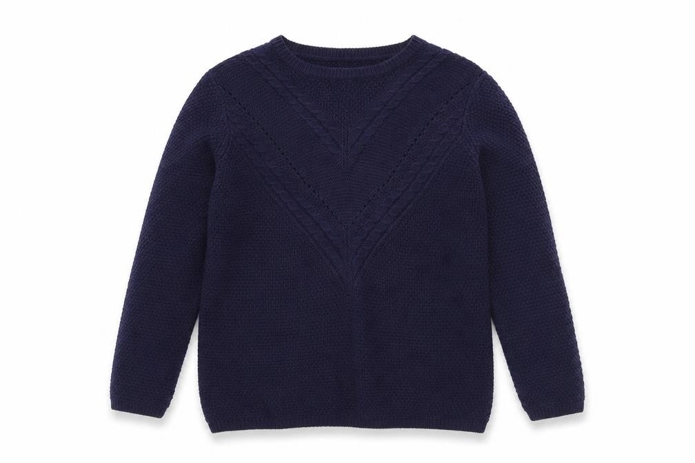 Front view of Damart Women's Blue Cable-Knit Cotton Jumper, size 10