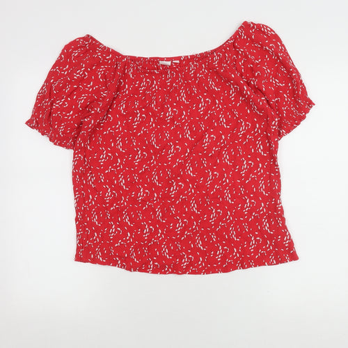 GAP Women's Red Floral Off-Shoulder Blouse M
