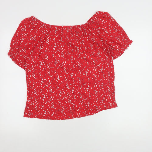 GAP Women's Red Floral Off-Shoulder Blouse M