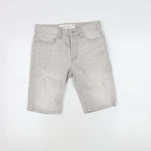 Topman Men's Grey Slim Fit Distressed Shorts Size 28