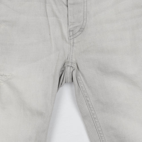 Topman Men's Grey Slim Fit Distressed Shorts Size 28