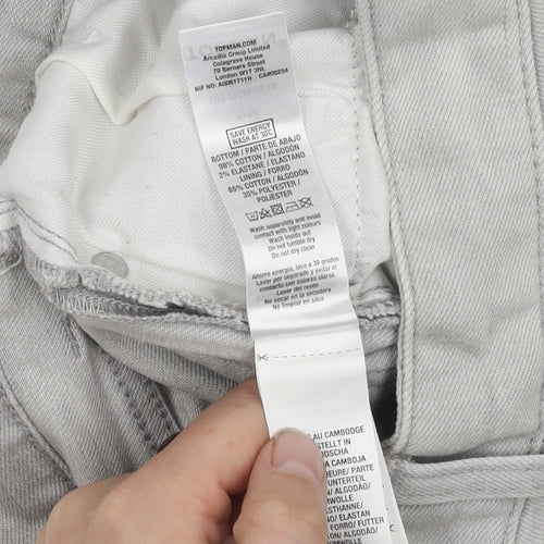 Topman Men's Grey Slim Fit Distressed Shorts Size 28