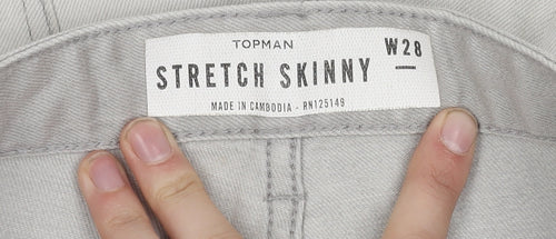 Topman Men's Grey Slim Fit Distressed Shorts Size 28