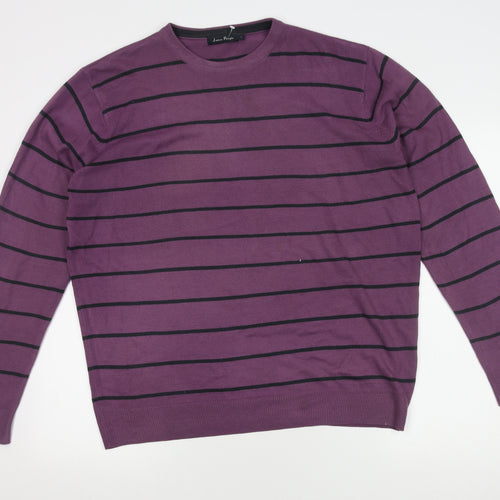 James Pringle Men's Purple Striped Pullover Jumper, L