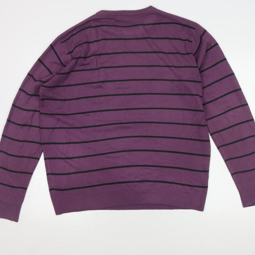 James Pringle Men's Purple Striped Pullover Jumper, L