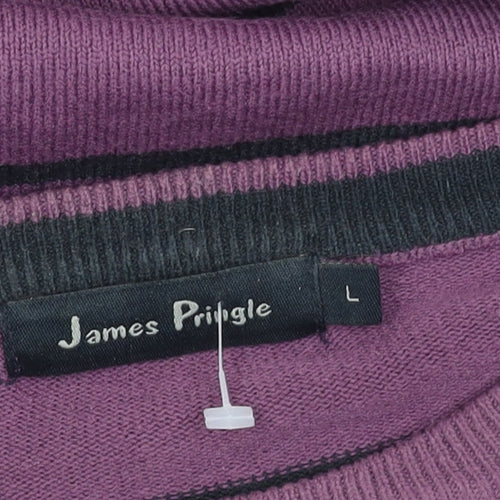 James Pringle Men's Purple Striped Pullover Jumper, L