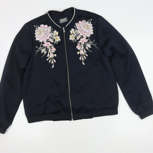 Oasis Women's Black Floral Bomber Jacket Size 14