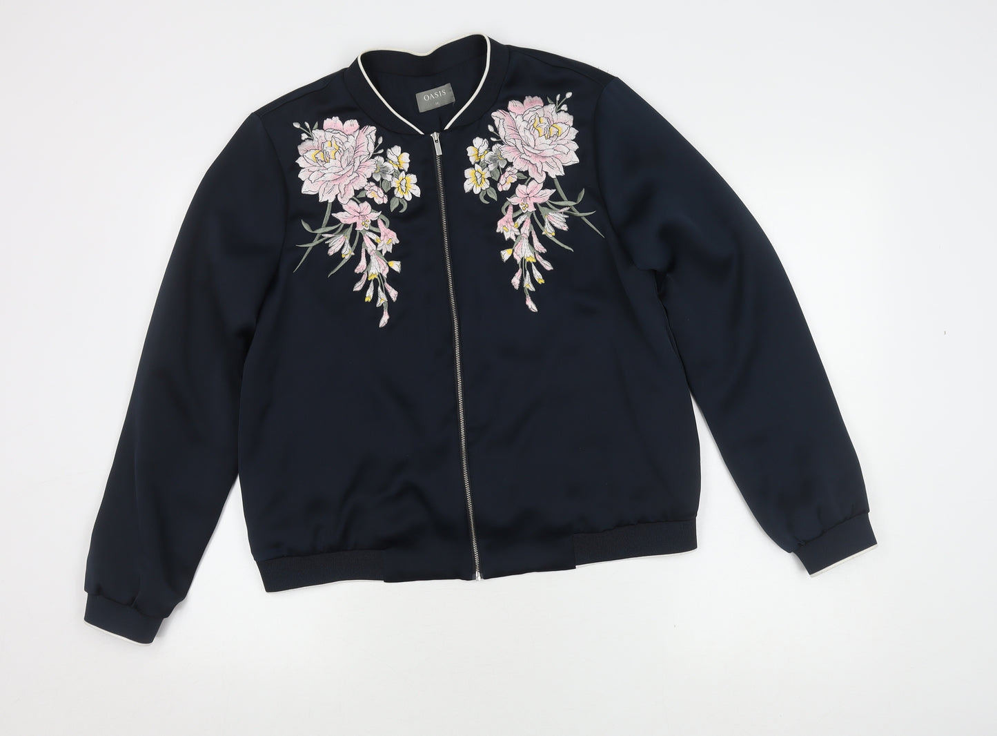 Oasis Women's Black Floral Bomber Jacket Size 14