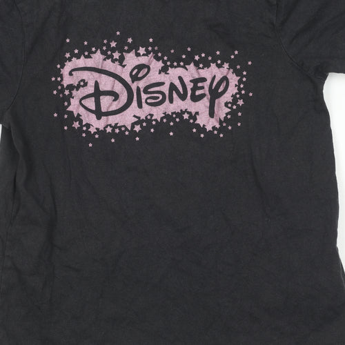 Disney Girls Black T-Shirt 7-8 Years Graphic Logo