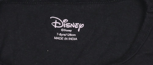 Disney Girls Black T-Shirt 7-8 Years Graphic Logo