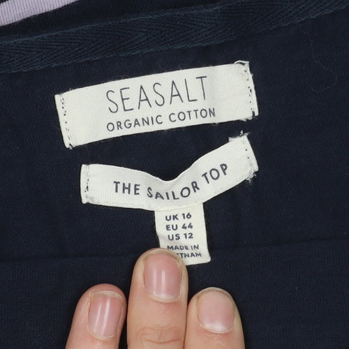 Seasalt Women's Blue Striped Boat Neck Top Size 16