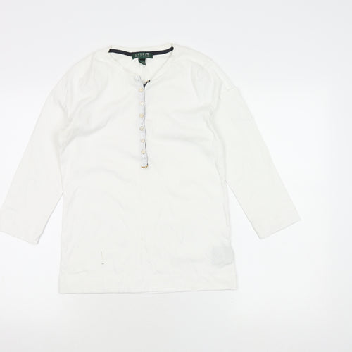 Lauren Ralph Lauren Women's White T-Shirt with Buttons, Size L