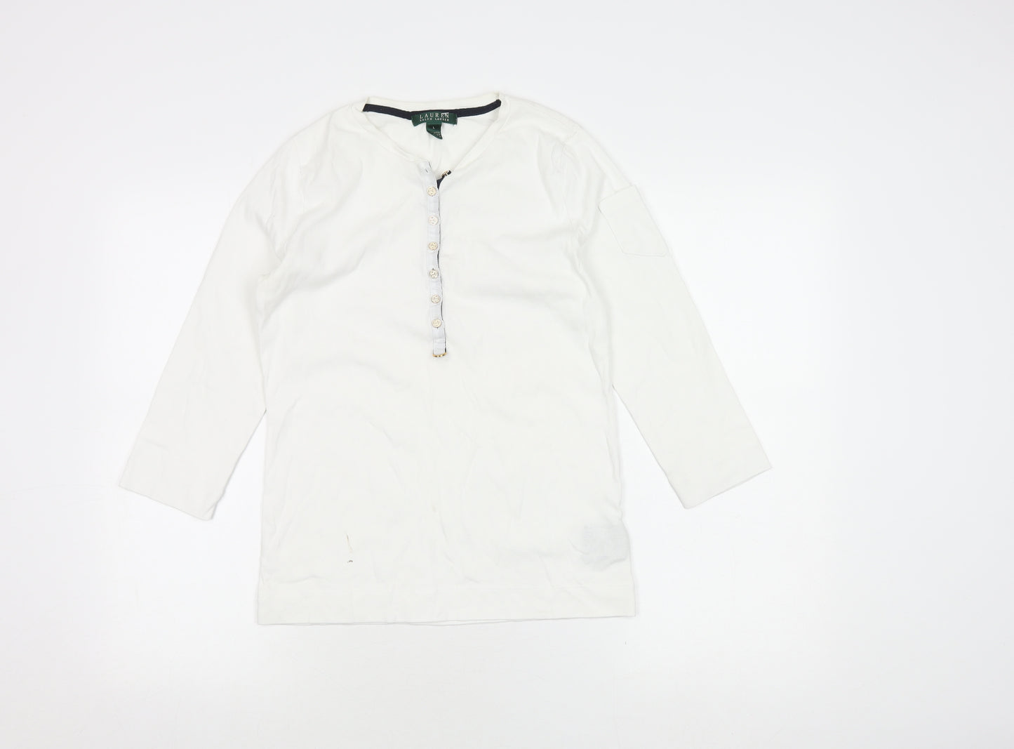 Lauren Ralph Lauren Women's White T-Shirt with Buttons, Size L