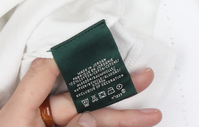 Lauren Ralph Lauren Women's White T-Shirt with Buttons, Size L