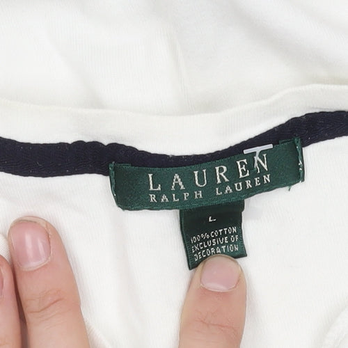 Lauren Ralph Lauren Women's White T-Shirt with Buttons, Size L