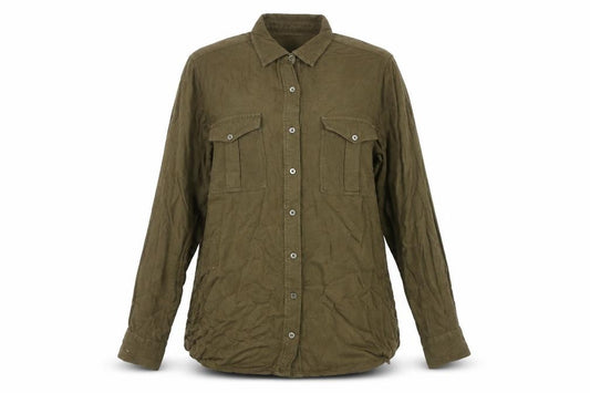 Front view of Label Lab Women's Green Button-Up Shirt -, size 12