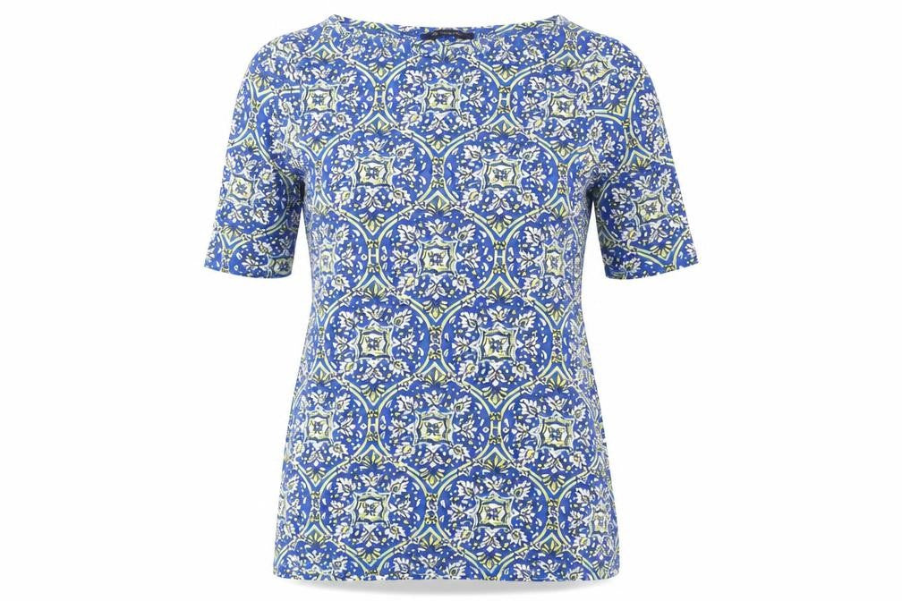 Front view of Marks & Spencer Women's Blue Geometric T-Shirt 10