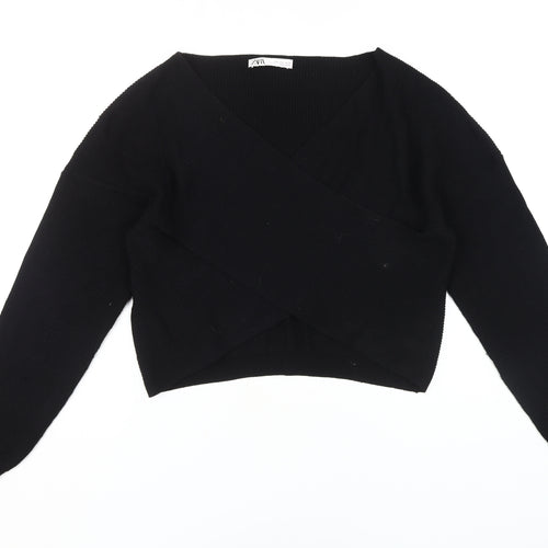 Zara Women's Black Wrap Jumper, L, V-Neck Knit