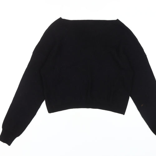 Zara Women's Black Wrap Jumper, L, V-Neck Knit