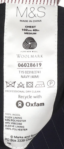 Marks and Spencer Men's Blue Striped Blazer 40R