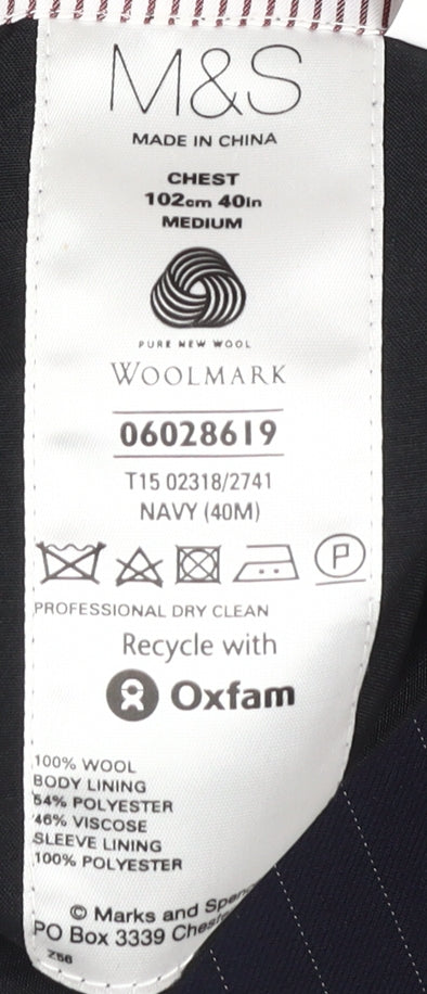 Marks and Spencer Men's Blue Striped Blazer 40R