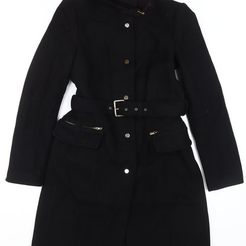 Zara Women's Black Belted Overcoat M Casual Style