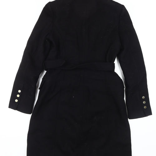 Zara Women's Black Belted Overcoat M Casual Style