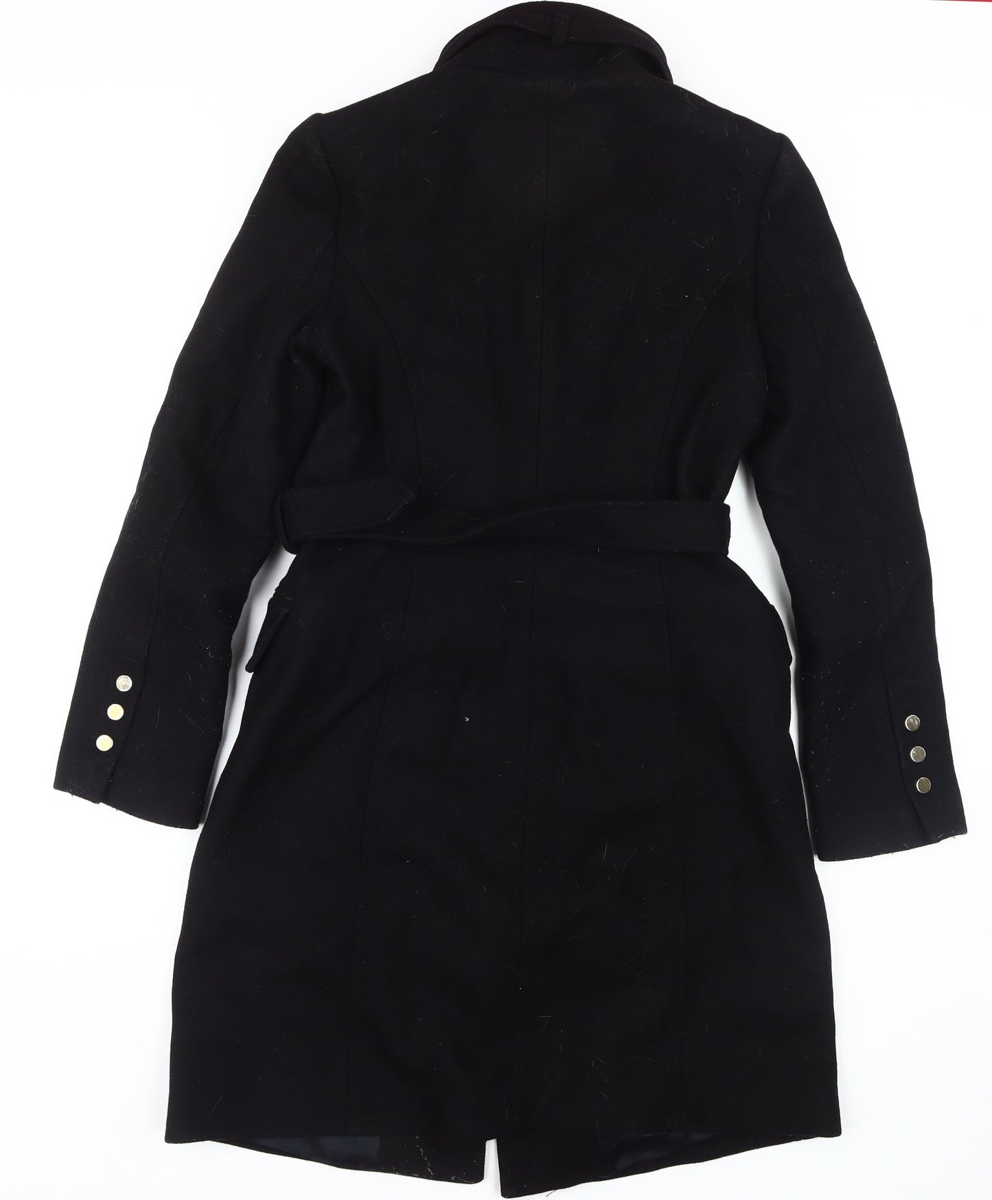 Zara Women's Black Belted Overcoat M Casual Style