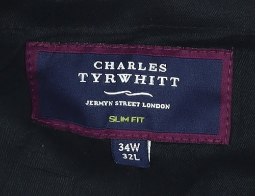 Charles Tyrwhitt Men's Black Wool Slim Fit Trousers 34