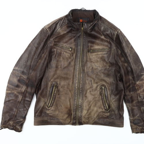 hElium Men's Brown Leather Biker Jacket XL