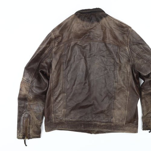 hElium Men's Brown Leather Biker Jacket XL